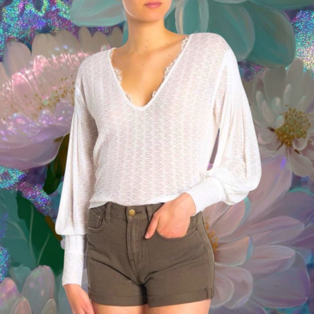 FP • Dream Girl Sweater Lace Trim Neckline